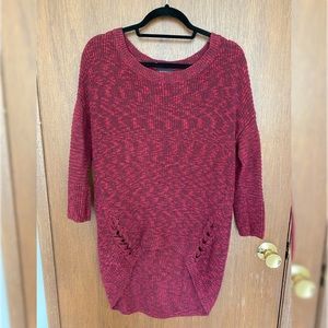 Express Deep Red Long Sweater with Tie Accents